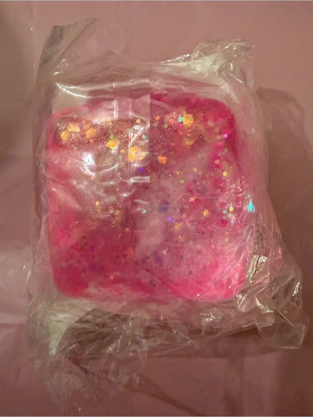Pink Glitter Resin Square Decorative Trinket